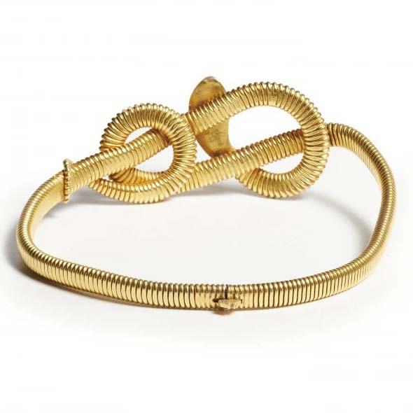 Vintage Italian 1940s Natural Seed Pearl and Emerald Set 18ct Yellow Gold Gaspipe Snake Bracelet