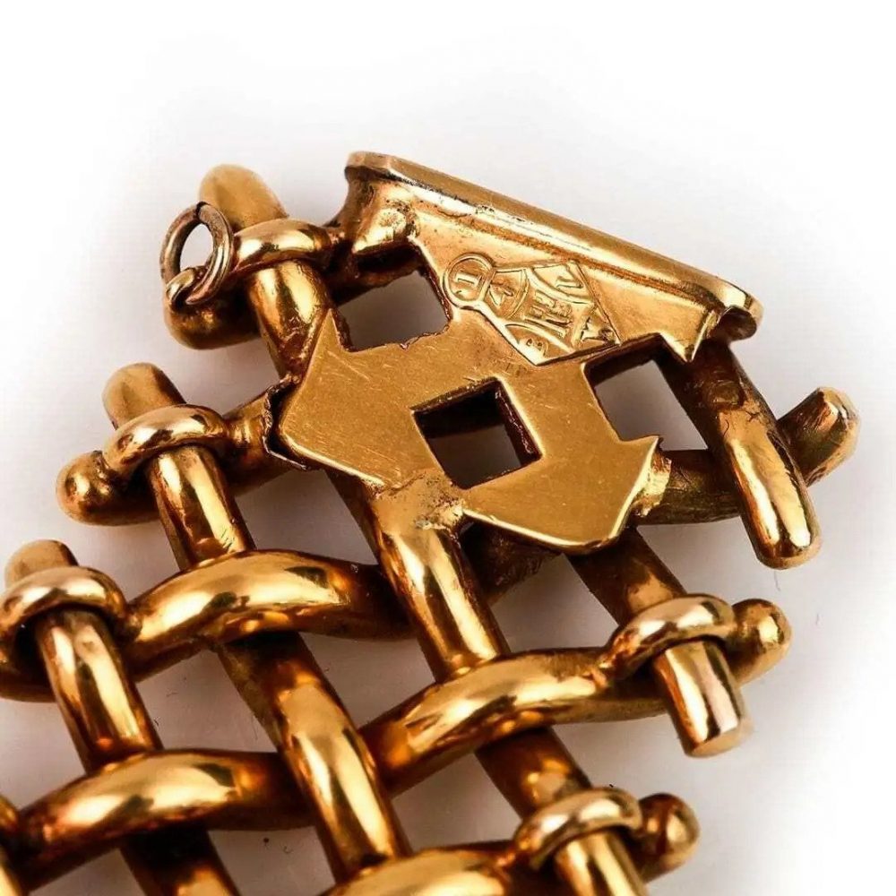 Antique Victorian 18ct Yellow Gold Wide Lattice Bracelet