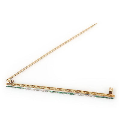 Art Deco Emerald and Diamond Tapered Bar Brooch in silver and 18ct gold