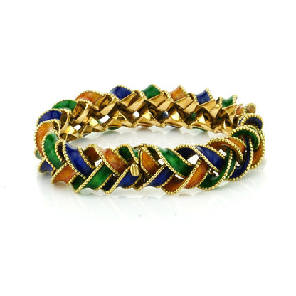 Vintage Van Cleef and Arpels 18ct Gold and Enamel Plait Bracelet, Signed and Numbered