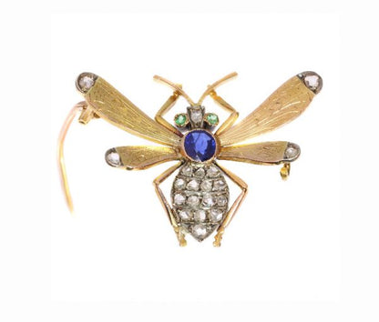 Antique Victorian Sapphire Emerald and Diamond Queen Bee Brooch