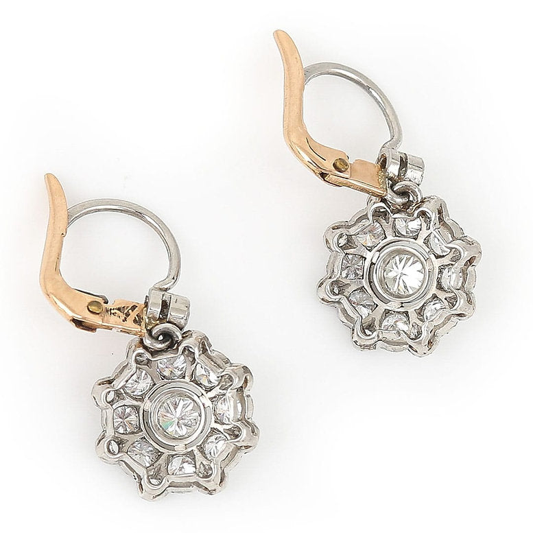 Vintage 1.20ct Diamond Floral Cluster Drop Earrings