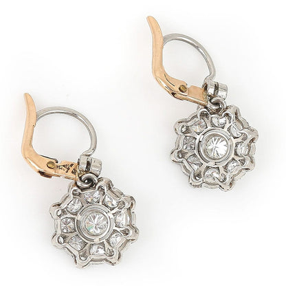Vintage 1.20ct Diamond Floral Cluster Drop Earrings