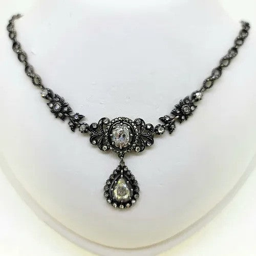 Victorian Antique Rose Cut Diamond Cluster Necklace