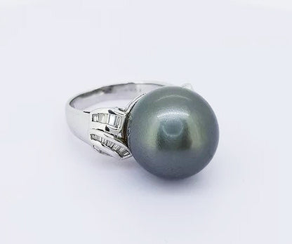 Grey South Sea Pearl and Diamond Ring