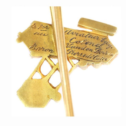 Unique Engraved Diamond and 18ct Yellow Gold Aviation Brooch, c.1908