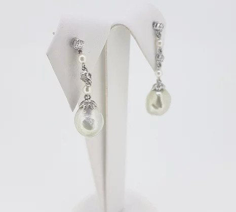 South Sea Pearl and Diamond Drop Earrings, 18ct White Gold