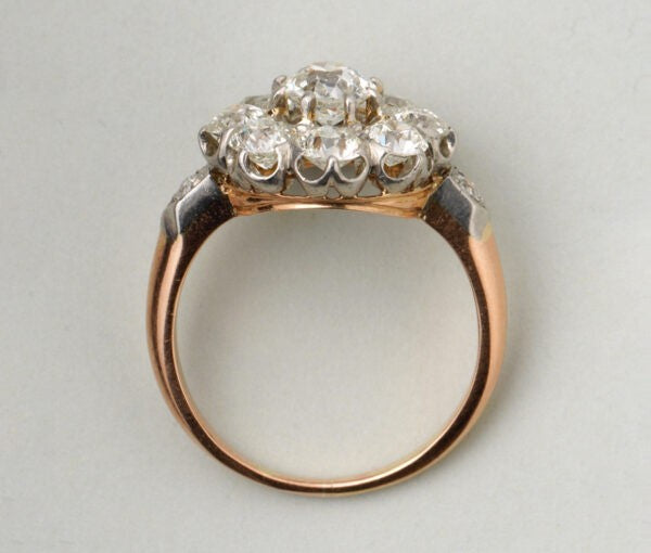 Antique Edwardian Old Cut Diamond Floral Cluster Ring, 2.75 carats