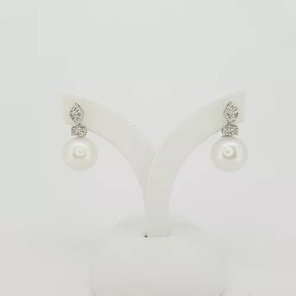 Pearl and Diamond Drop Earrings in 18ct White Gold