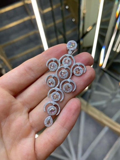 Rose Cut Diamond Grape Chandelier Drop Earrings, 9.20 carats, in 18ct white gold