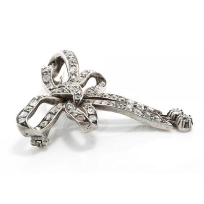 Antique Victorian Old Cut Diamond and Platinum Bow Brooch, 1.44 carats
