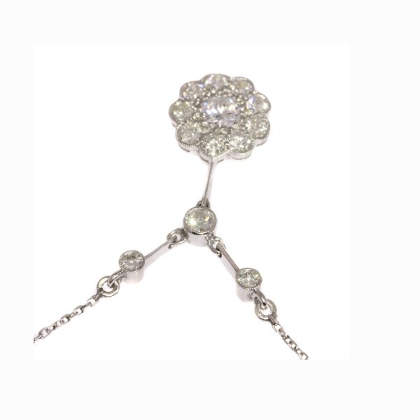 Vintage Art Deco Diamond and Platinum Flower Pendant Necklace, 1.10cts