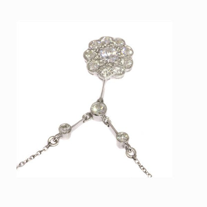 Vintage Art Deco Diamond and Platinum Flower Pendant Necklace, 1.10cts