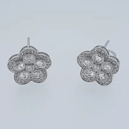 Modern Pair of Rose Cut and Brilliant Cut Diamond Flower Cluster Earrings