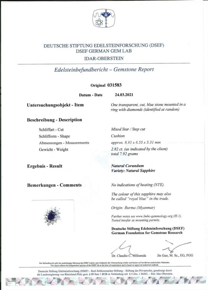 Royal Blue No Heat Burma Sapphire and Diamond Cluster Ring