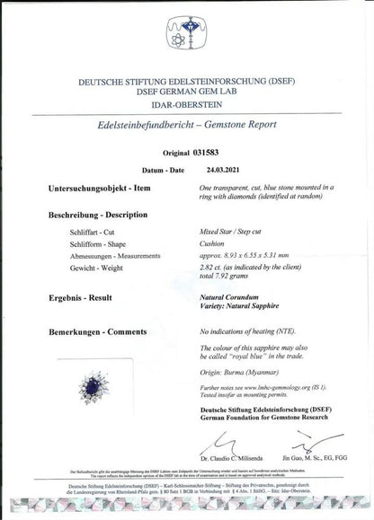 Royal Blue No Heat Burma Sapphire and Diamond Cluster Ring