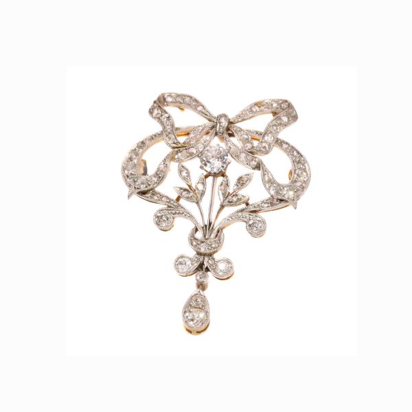 Belle Epoque Old Cut Diamond Brooch, 1.05cts, Platinum and 18ct Gold