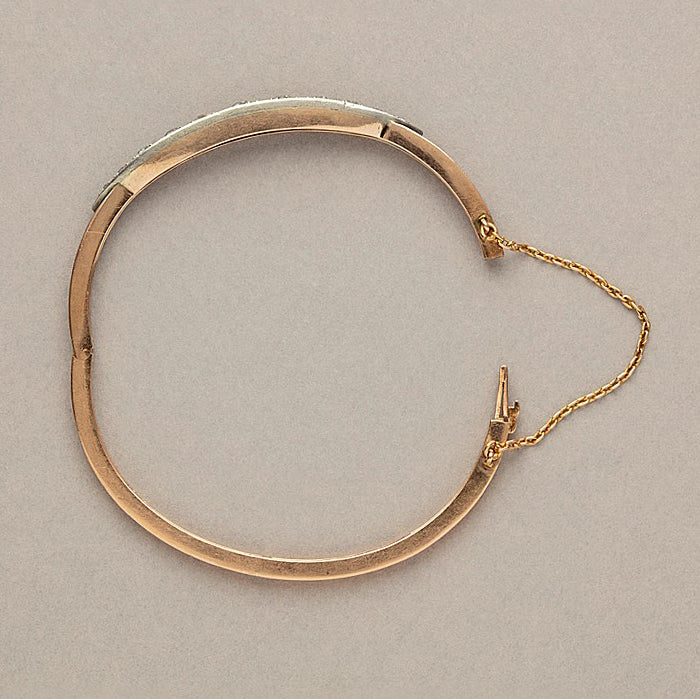 Antique Victorian 15ct Gold Bangle Bracelet with Old Cut Diamonds, 3 carat total