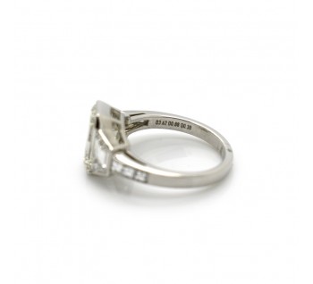 Emerald Cut Diamond Ring, Diamond Shoulders, 3cts Platinum