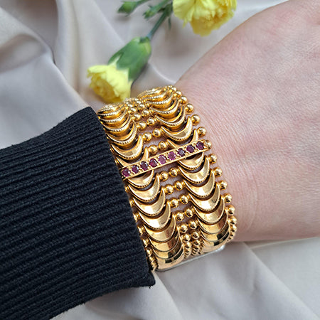 Antique 18ct Gold Fancy Link Bracelet with Diamonds and Rubies