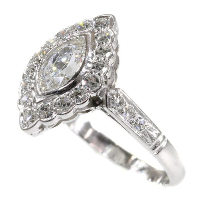 Vintage 1950s Marquise Diamond Cluster Ring, 0.85 carat total, mounted in platinum