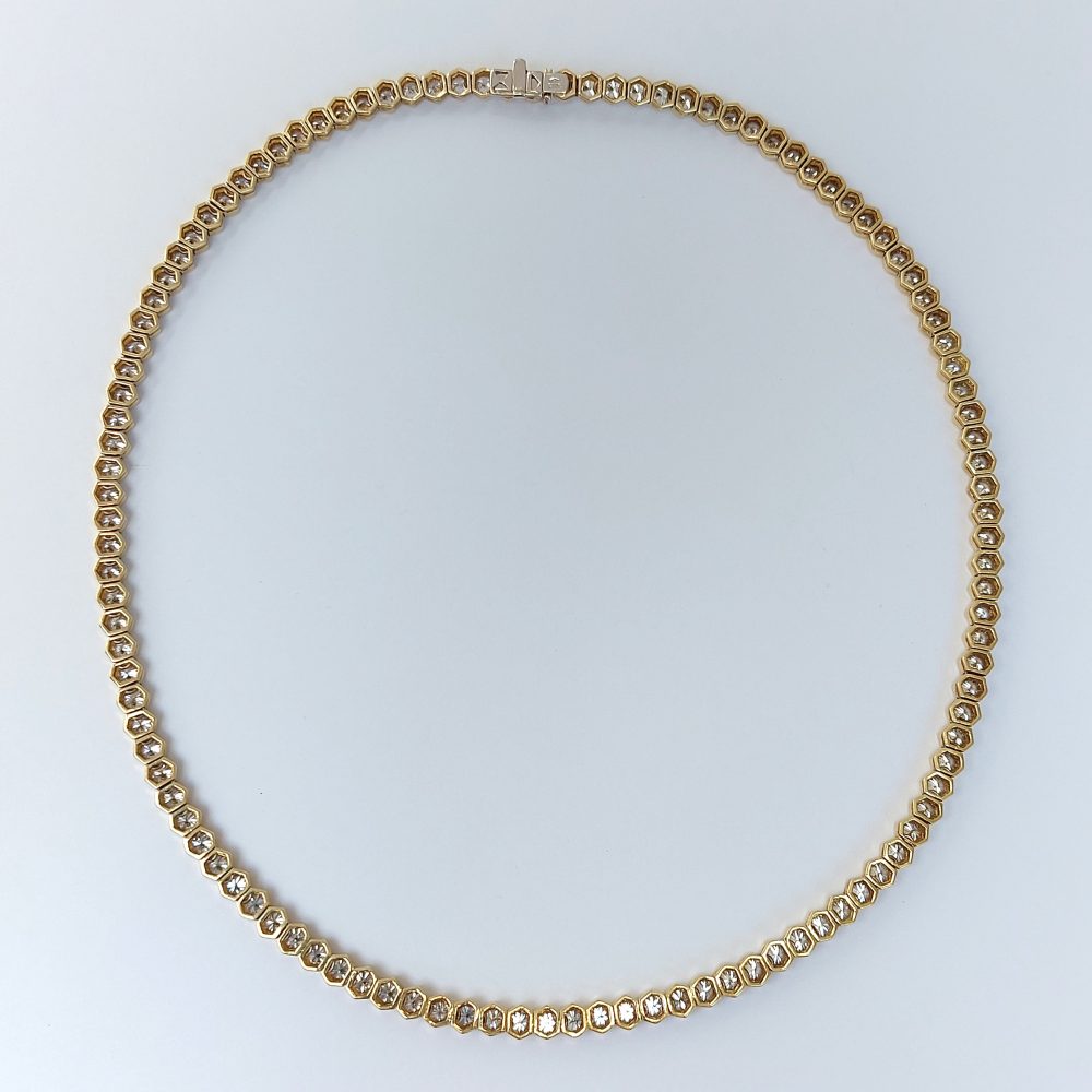 14.20ct Diamond Line Tennis Necklace, Yellow gold