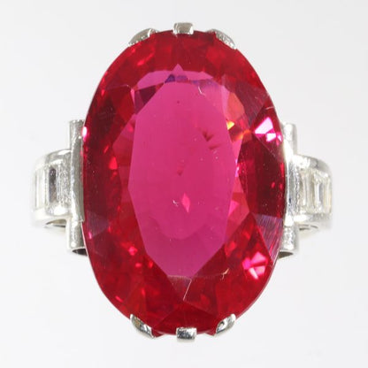 Antique French Art Deco Large Verneuil Ruby and Diamond Engagement Ring