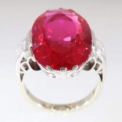 Antique French Art Deco Large Verneuil Ruby and Diamond Engagement Ring