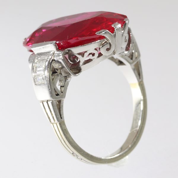 Antique French Art Deco Large Verneuil Ruby and Diamond Engagement Ring