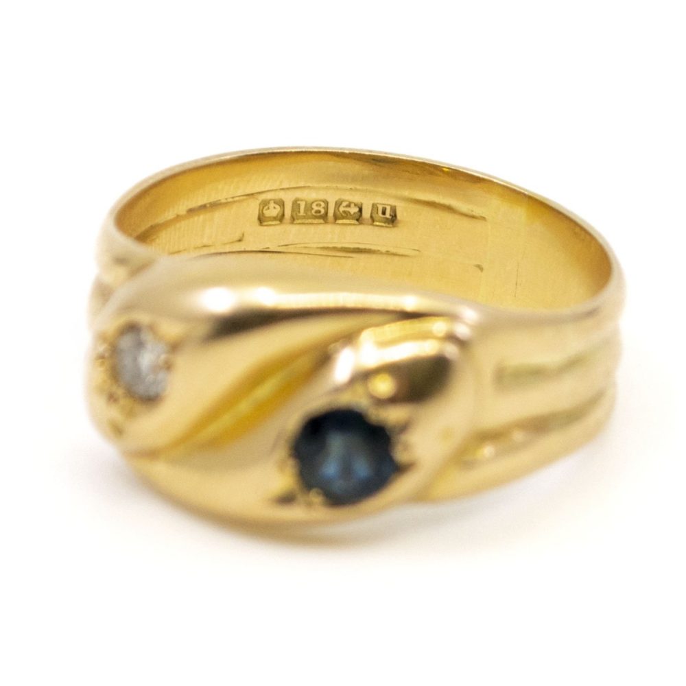 Antique Edwardian Sapphire and Diamond Set Snake Ring