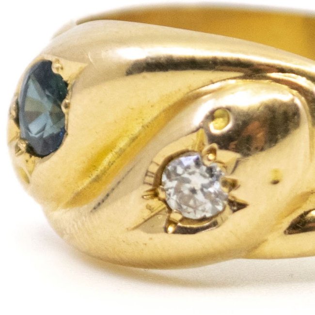 Antique Edwardian Sapphire and Diamond Set Snake Ring