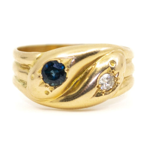Antique Edwardian Sapphire and Diamond Set Snake Ring