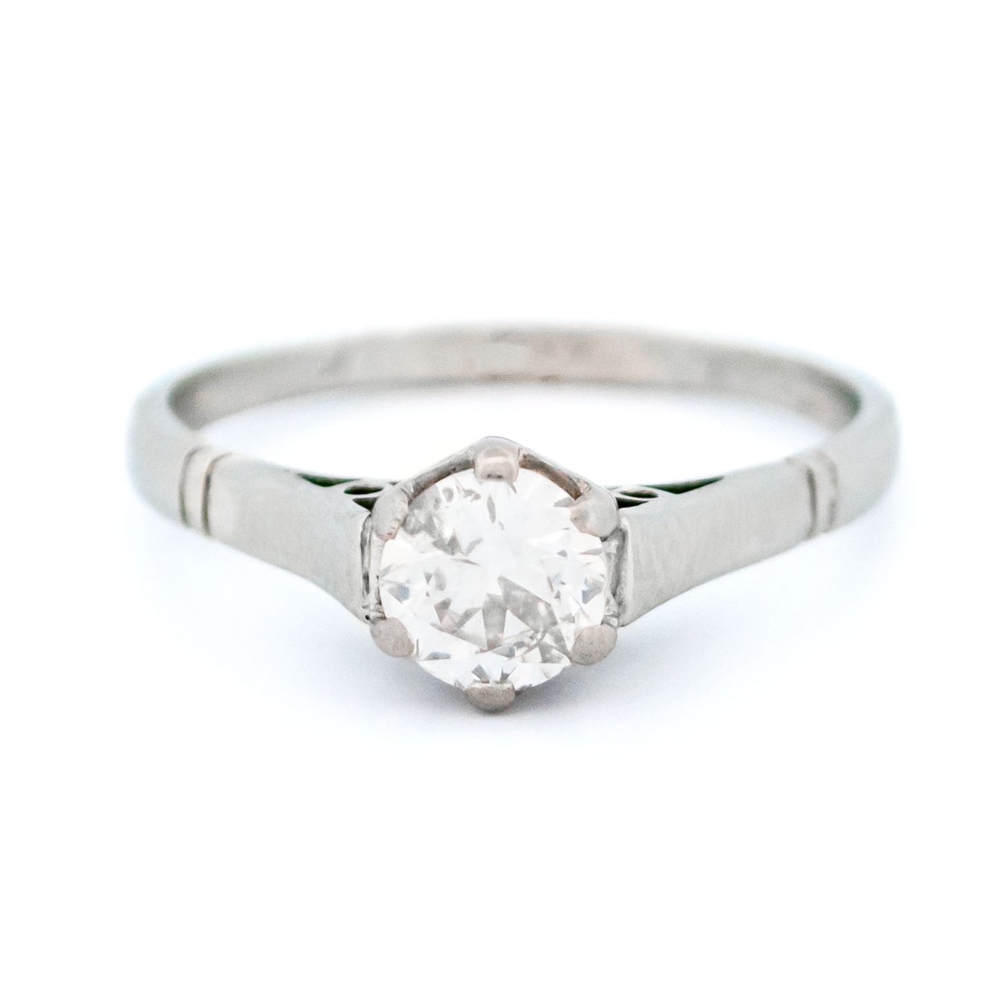 Vintage 18 Carat White Gold Old European Cut Diamond Solitaire Ring, 0.51 Carat