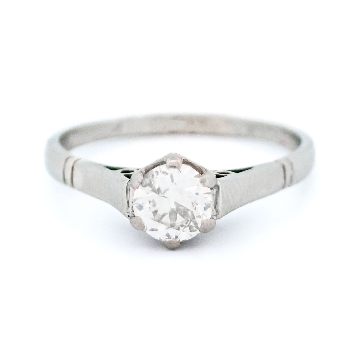 Vintage 18 Carat White Gold Old European Cut Diamond Solitaire Ring, 0.51 Carat