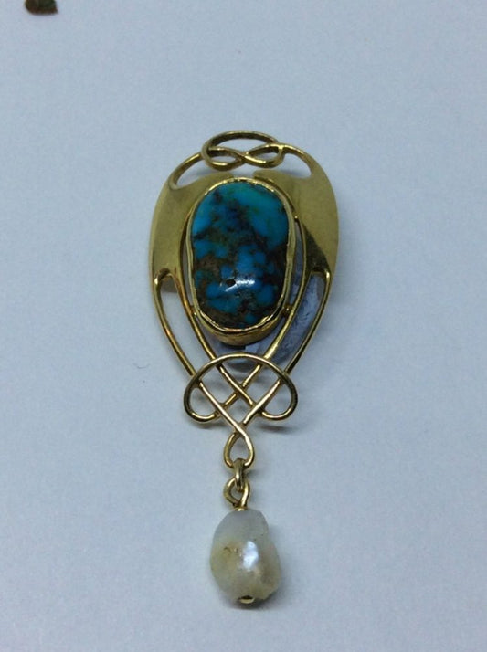 Antique Arts & Crafts Murrle Bennett Turquoise & Pearl Pendant