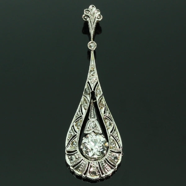 Antique Edwardian Old European Cut Diamond Drop Pendant