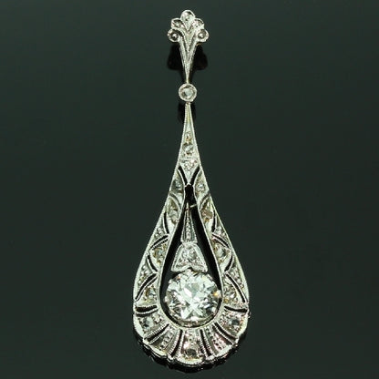 Antique Edwardian Old European Cut Diamond Drop Pendant