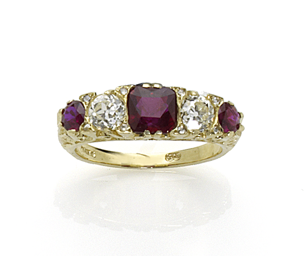 Ruby and diamond five stone ring