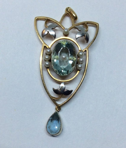 Antique Edwardian Aquamarine & Pearl Pendant