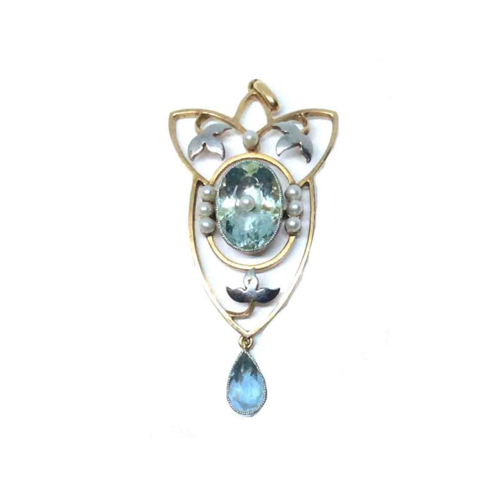 Antique Edwardian Aquamarine & Pearl Pendant
