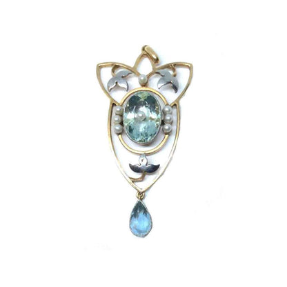Antique Edwardian Aquamarine & Pearl Pendant