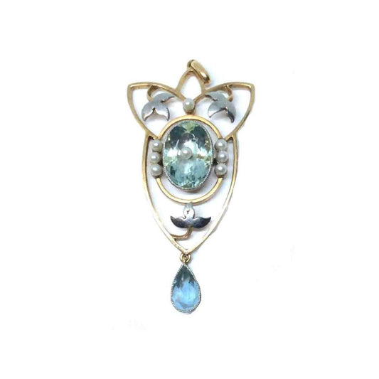 Antique Edwardian Aquamarine & Pearl Pendant