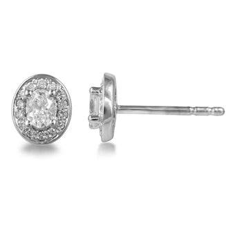 Oval-Cut Diamond Cluster Stud Earrings, 0.44 carat total