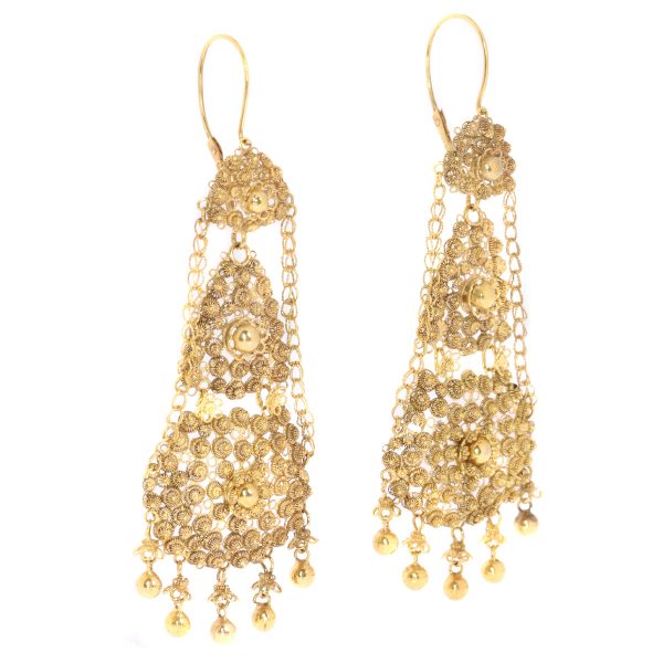 Antique Victorian Dutch Gold Chandelier Filigree Pendant Earrings
