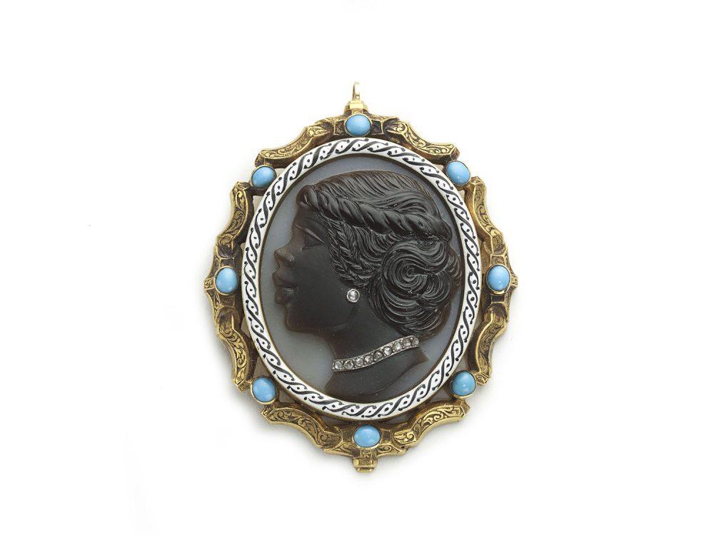 19th Century Hard Stone Cameo Diamond Pendant