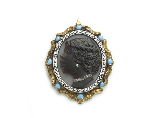 19th Century Hard Stone Cameo Diamond Pendant
