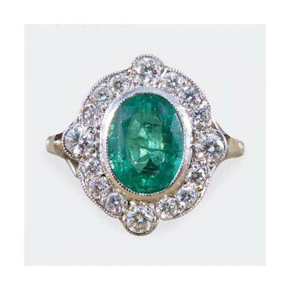 Art Deco Style Emerald and Diamond Cluster Plaque Ring, 1.35cts