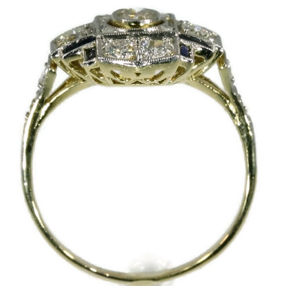 Antique Art Deco Engagement Ring with Diamonds and Sapphires