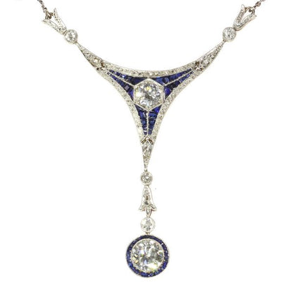 Antique Belle Epoque Sapphire and Diamond Pendant, Platinum and 18ct Gold
