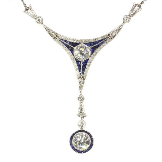 Antique Belle Epoque Sapphire and Diamond Pendant, Platinum and 18ct Gold